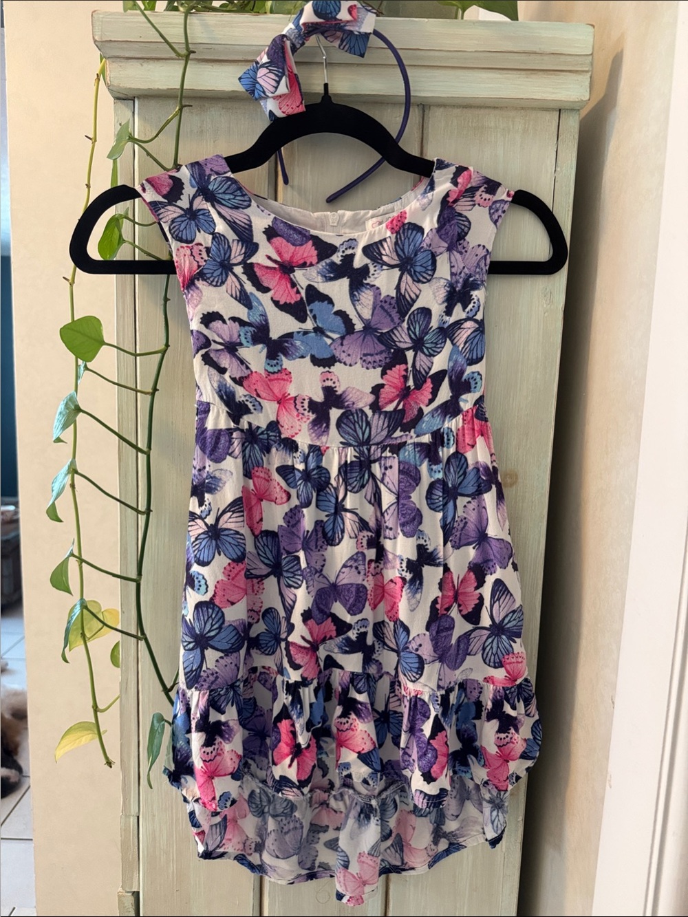 1989 Place Girls Butterfly Sundress - White with Pink & Purple & Blue